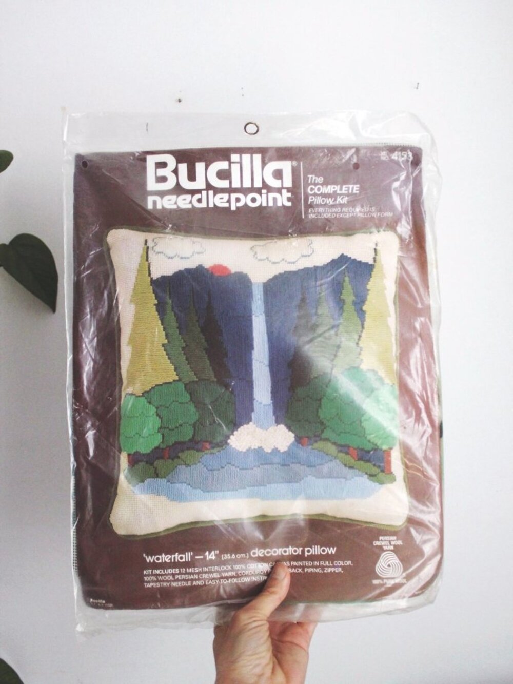 Vintage Bucilla Needlepoint Kit Waterfall Landscape Pillow Craft Retro New Seale